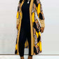 Leopard Baroque Print Colorblock Striped Open Front Coat