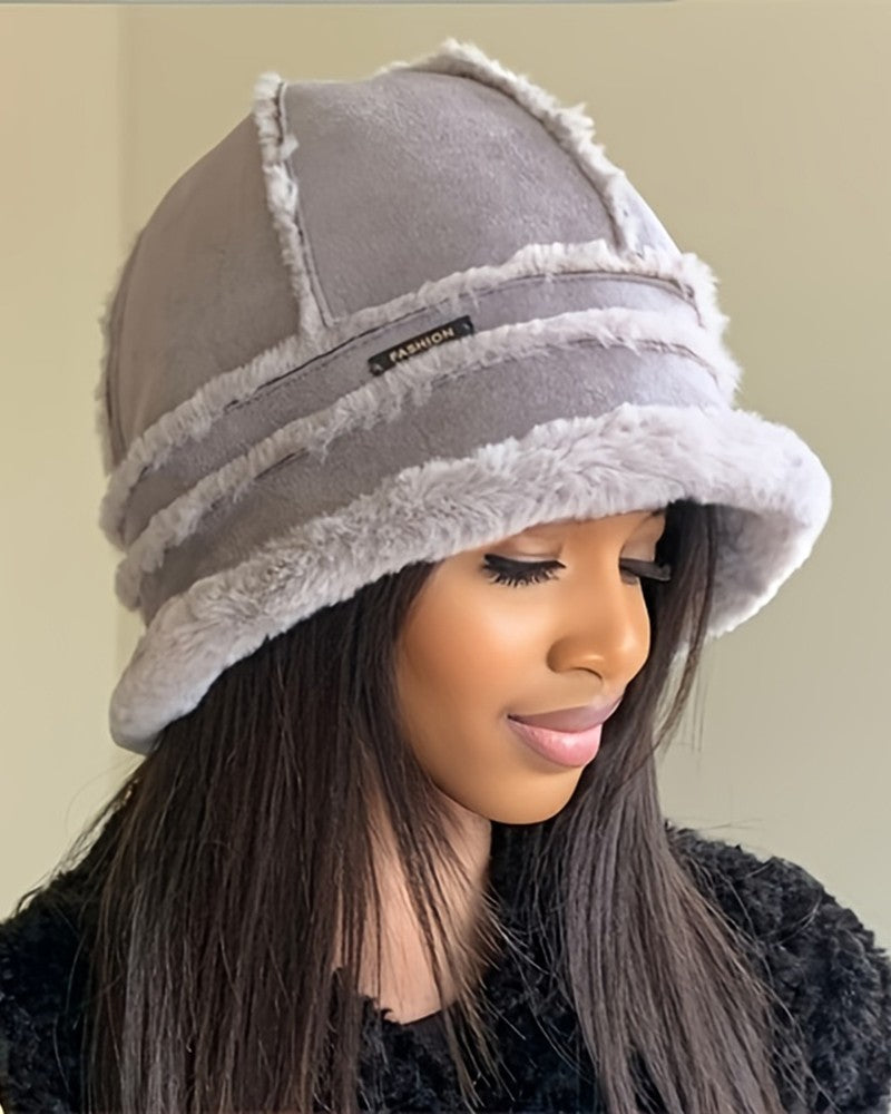 Faux Fur Piping Winter Thermal Bucket Hat