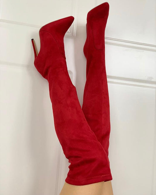 Pointed Toe Over The Knee Thin Heeled Boots