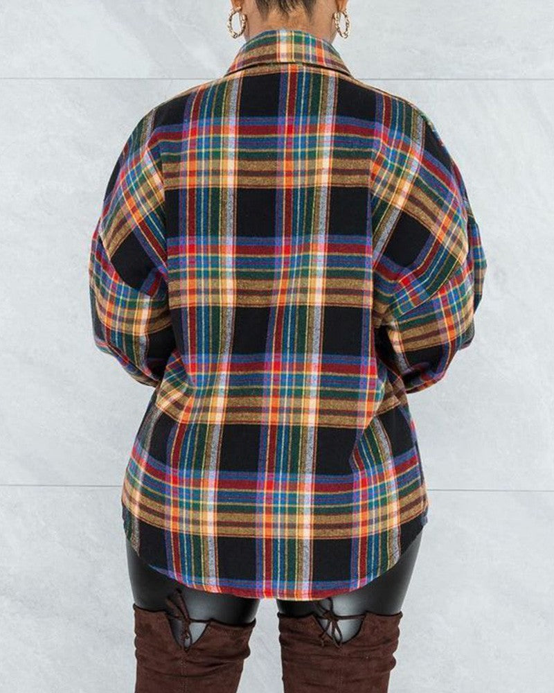 Plaid Print Long Sleeve Button Down Shacket