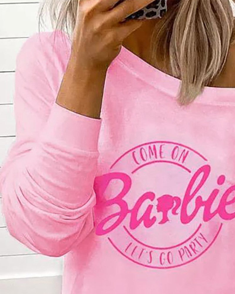 Come On Barbie Let's Go Party Print Long Sleeve Sweatshirt Dress