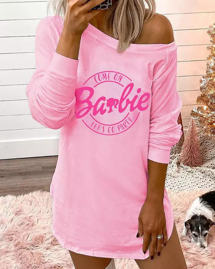 Come On Barbie Let's Go Party Print Long Sleeve Sweatshirt Dress