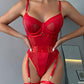 Sheer Mesh Patch Teddy With Garter Belt And Leg Rings