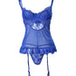 Bow Decor Ruffle Hem Lace Garter Bustier Set