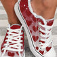 Heart Print Fringe Hem Lace up Canvas Sneakers