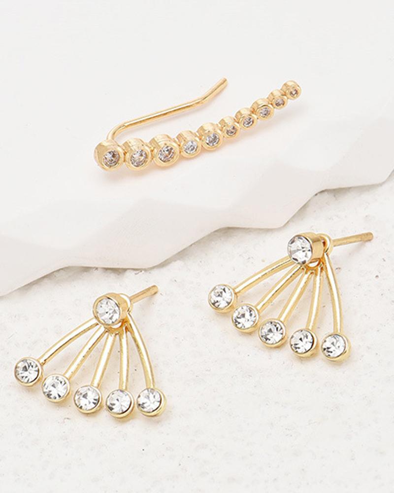3pcs Faux Zircon Stud Earrings & Ear Climbers Set