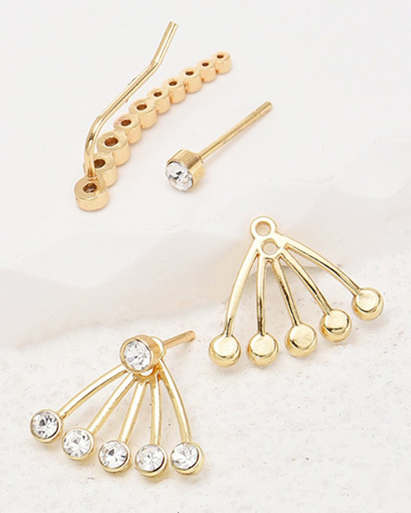 3pcs Faux Zircon Stud Earrings & Ear Climbers Set