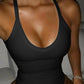 Plain Knit Sleeveless Halter Bodysuit