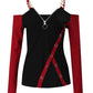Contrast Paneled Zip Detail Cold Shoulder Top