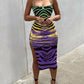 Zebra Stripe Print Cisscross Backless High Slit Party Dress