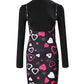 Valentine's Day Long Sleeve Top & Heart Print Suspender Skirt Set