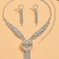 2PCS Rhinestone Decor Hollow Out Tassel Heart Pendant Necklace & Drop Earrings Wedding Bridal Gift Jewelry Set