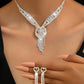 2PCS Rhinestone Decor Hollow Out Tassel Heart Pendant Necklace & Drop Earrings Wedding Bridal Gift Jewelry Set