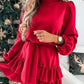 Lantern Sleeve Ruffle Hem Belted Casual Dress