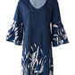 Allover Print V Neck Bell Sleeve Dress