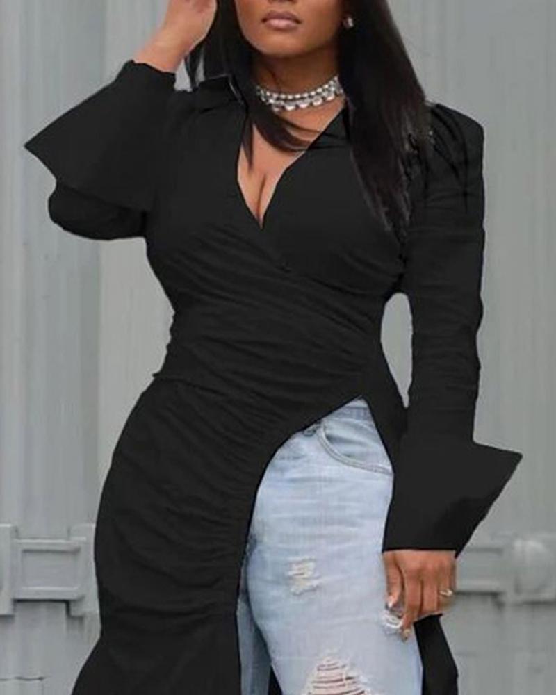 Plus Size Ruched High Slit Longline Top