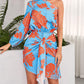 Plants Print One Shoulder Tied Detail Casual Dress