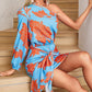 Plants Print One Shoulder Tied Detail Casual Dress