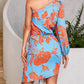 Plants Print One Shoulder Tied Detail Casual Dress