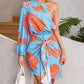 Plants Print One Shoulder Tied Detail Casual Dress
