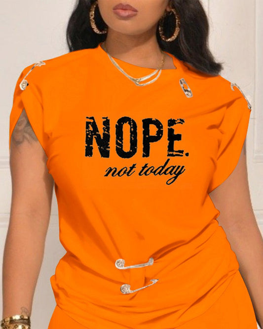 Nope Not Today Print Casual Top & Shorts Set