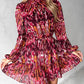Tie Dye Print Buttoned Long Sleeve Dress