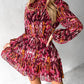 Tie Dye Print Buttoned Long Sleeve Dress