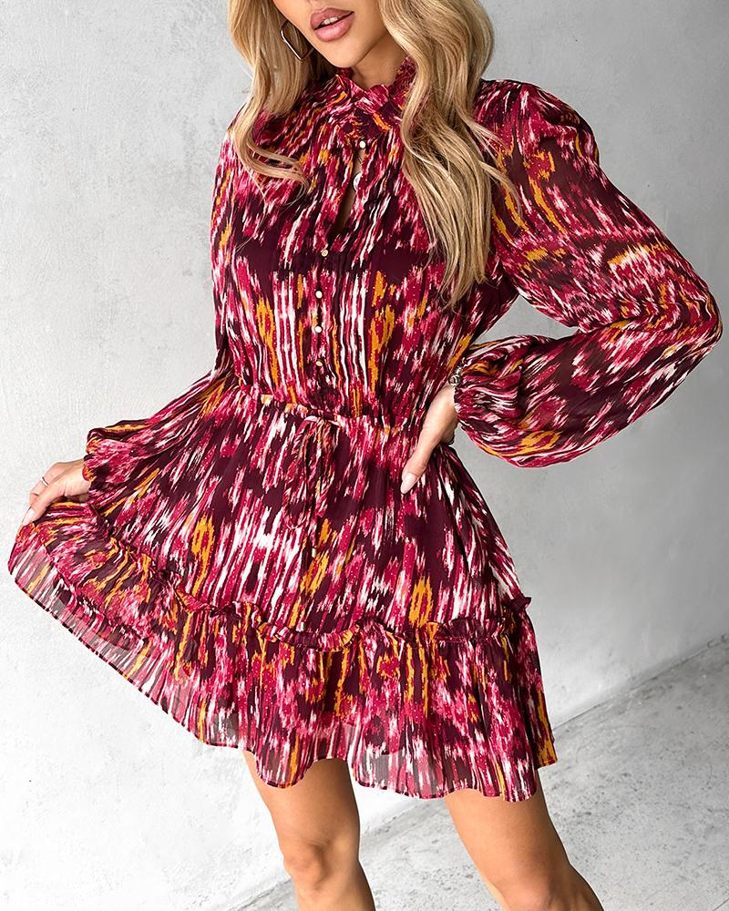 Tie Dye Print Buttoned Long Sleeve Dress