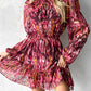 Tie Dye Print Buttoned Long Sleeve Dress