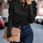 Gigot Sleeve Buttoned Ruched Top