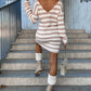 Striped Print Open Back Long Sleeve Dress