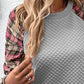 Plaid Print Long Sleeve Textured Sweatshirt