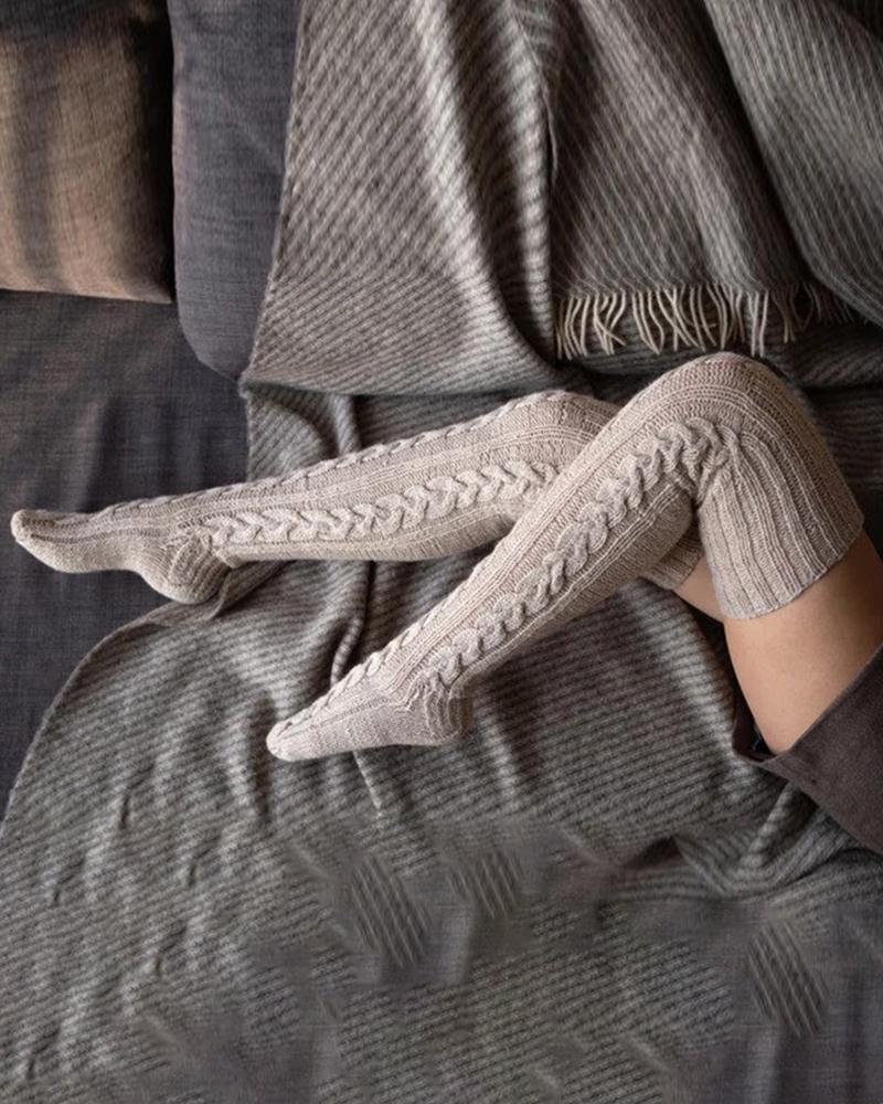 3Pairs/Set Cable Knit Over Knee Winter Thermal Floor Socks