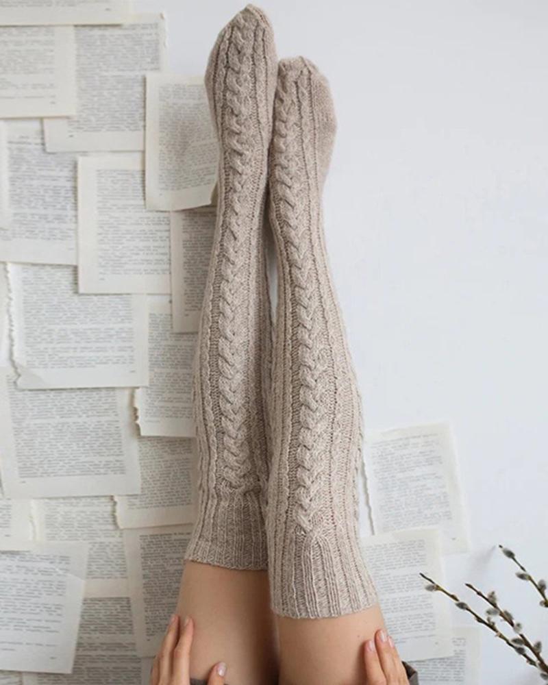 3Pairs/Set Cable Knit Over Knee Winter Thermal Floor Socks
