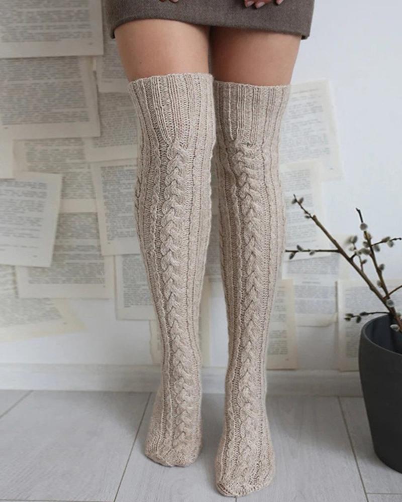 3Pairs/Set Cable Knit Over Knee Winter Thermal Floor Socks