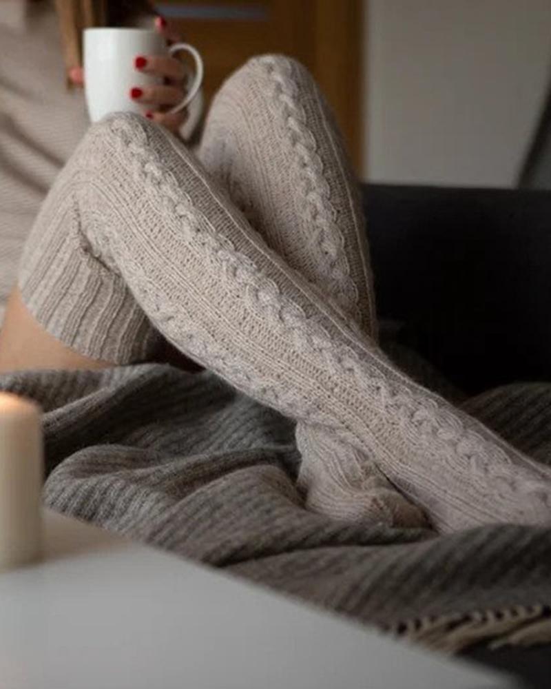 3Pairs/Set Cable Knit Over Knee Winter Thermal Floor Socks