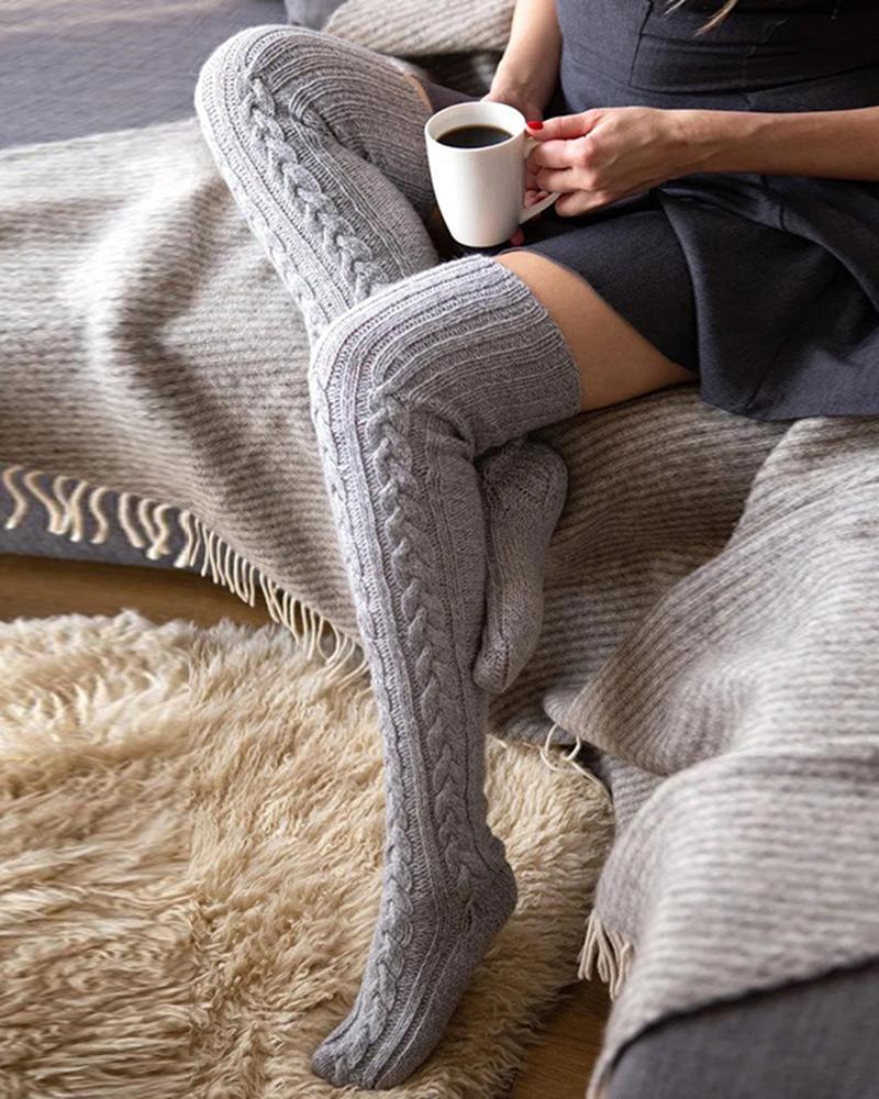 3Pairs/Set Cable Knit Over Knee Winter Thermal Floor Socks