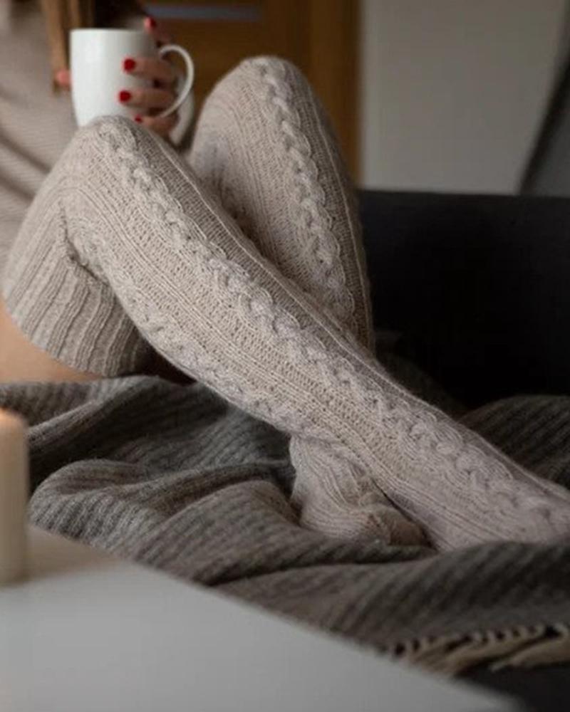 3Pairs/Set Cable Knit Over Knee Winter Thermal Floor Socks
