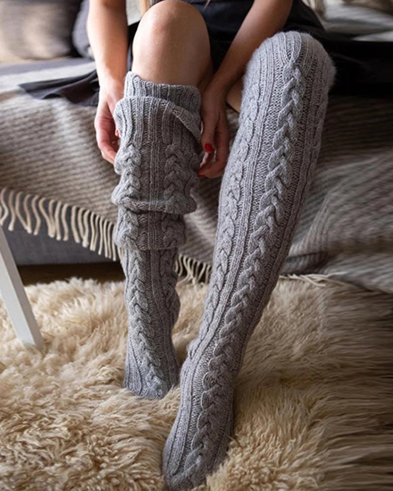 3Pairs/Set Cable Knit Over Knee Winter Thermal Floor Socks