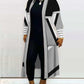 Plus Size Geometric Print Open Front Longline Coat