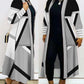 Plus Size Geometric Print Open Front Longline Coat