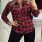 Plus Size Plaid Print Turn down Collar Top