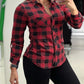 Plus Size Plaid Print Turn down Collar Top