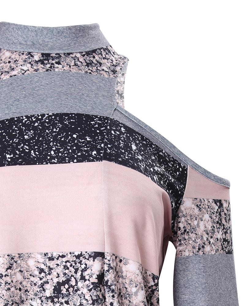 Colorblock Striped Print Cold Shoulder Top