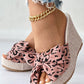 Leopard Bowknot Design Wedge Slippers
