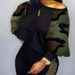Plus Size Camouflage Print Long Sleeve Top & Pants Set