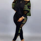 Plus Size Camouflage Print Long Sleeve Top & Pants Set