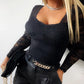 Crochet Lace Long Sleeve U Neck Top