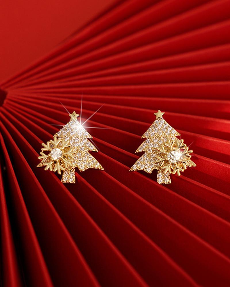 1Pair Rhinestone Christmas Tree Shaped Earrings