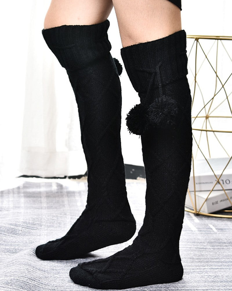 1Pair Braided Bowknot Decor Skinny Long Socks